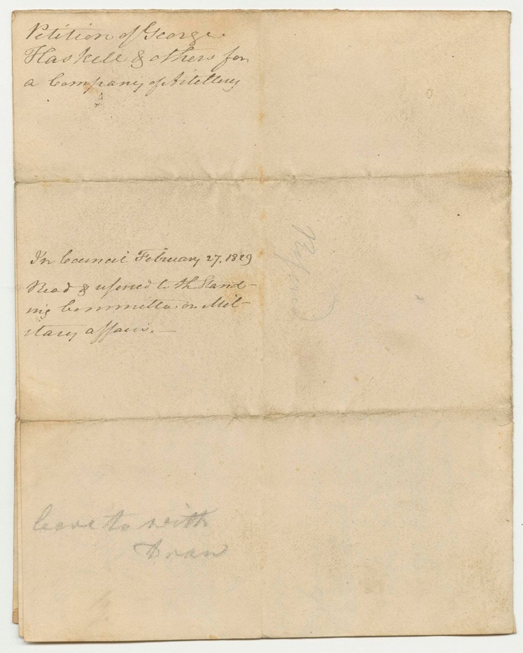 Miniature of Petition of George Haskell and Others for a Company of Artillery
