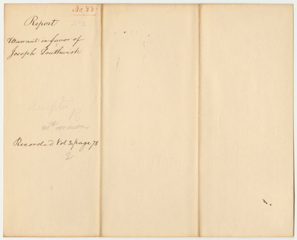 Miniature of Report 88: Report on the Warrant in Favor of Joseph Southwick