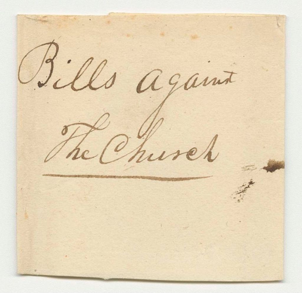 Miniature of Bills Against the Church, from the Account of Jonas Farnsworth, Passamaquoddy Indian Agent
