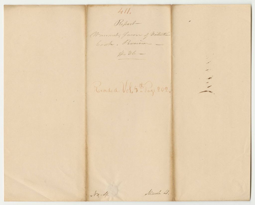 Miniature of Report 411: Warrant in Favor of Valentine Cook, Pensioner