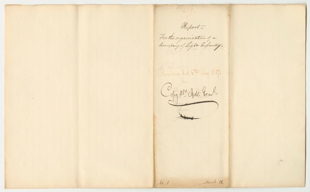 Miniature of Report 419: Report on the Organization of a Company of Light Infantry Called "The Brooks Light Infantry"