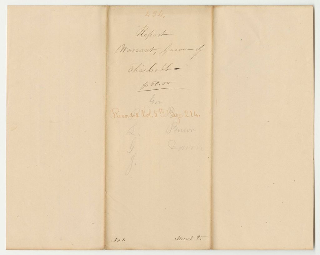 Miniature of Report 434: Warrant in Favor of Elias Cobb, One of the School Commissioners