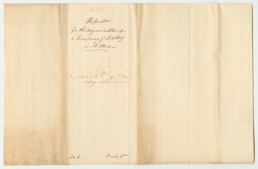 Miniature of Report 436: Report for the Organization of a Company of Artillery in Wilton