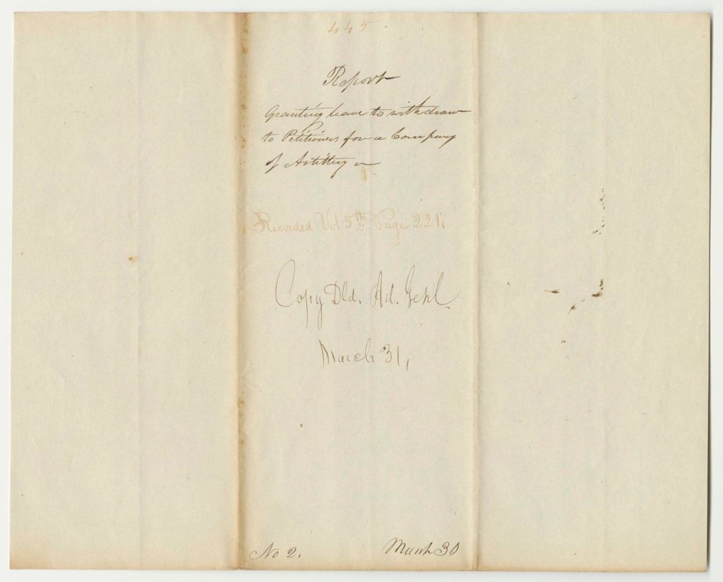 Miniature of Report 445: Report Granting Leave to Withdraw a Petition for a Company of Artillery