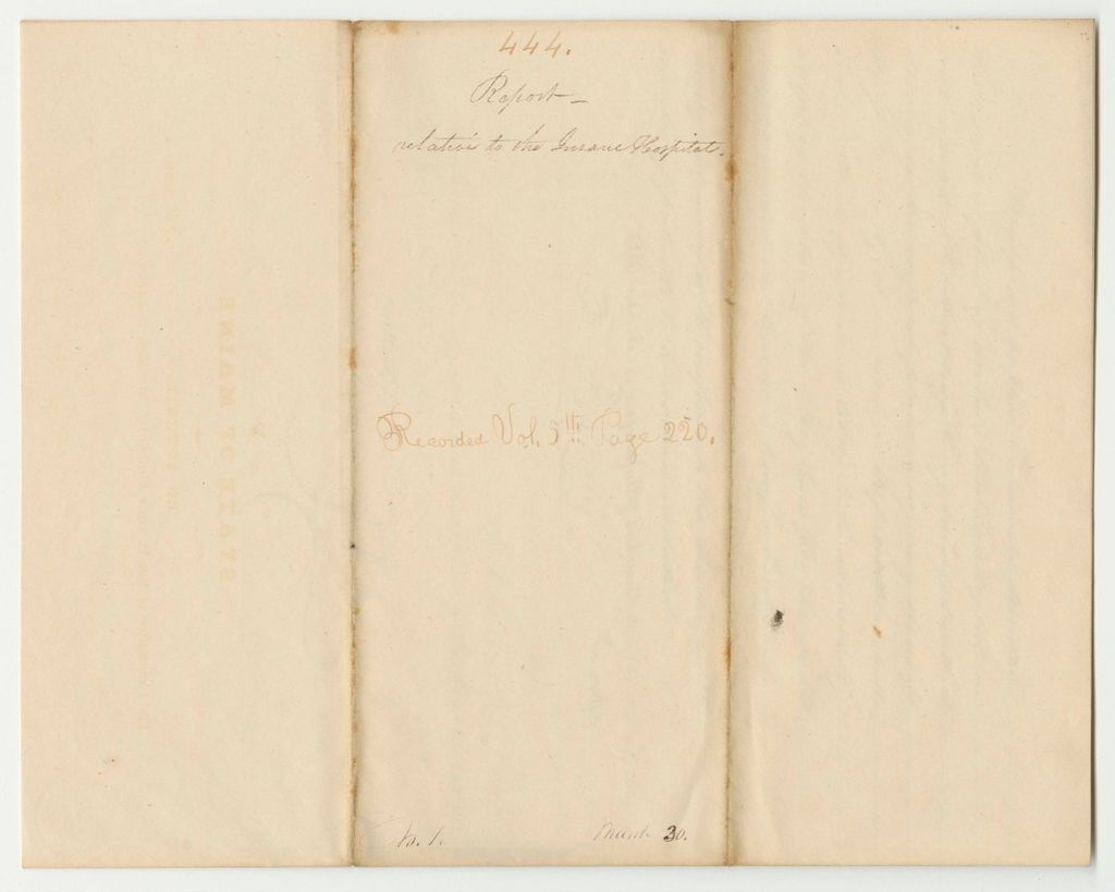 Miniature of Report 444: Report Relative to the Insane Hospital