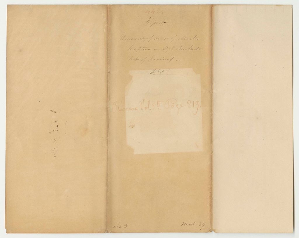 Miniature of Report 442: Warrant in Favor of Mark Trafton, Penobscot Indian Agent
