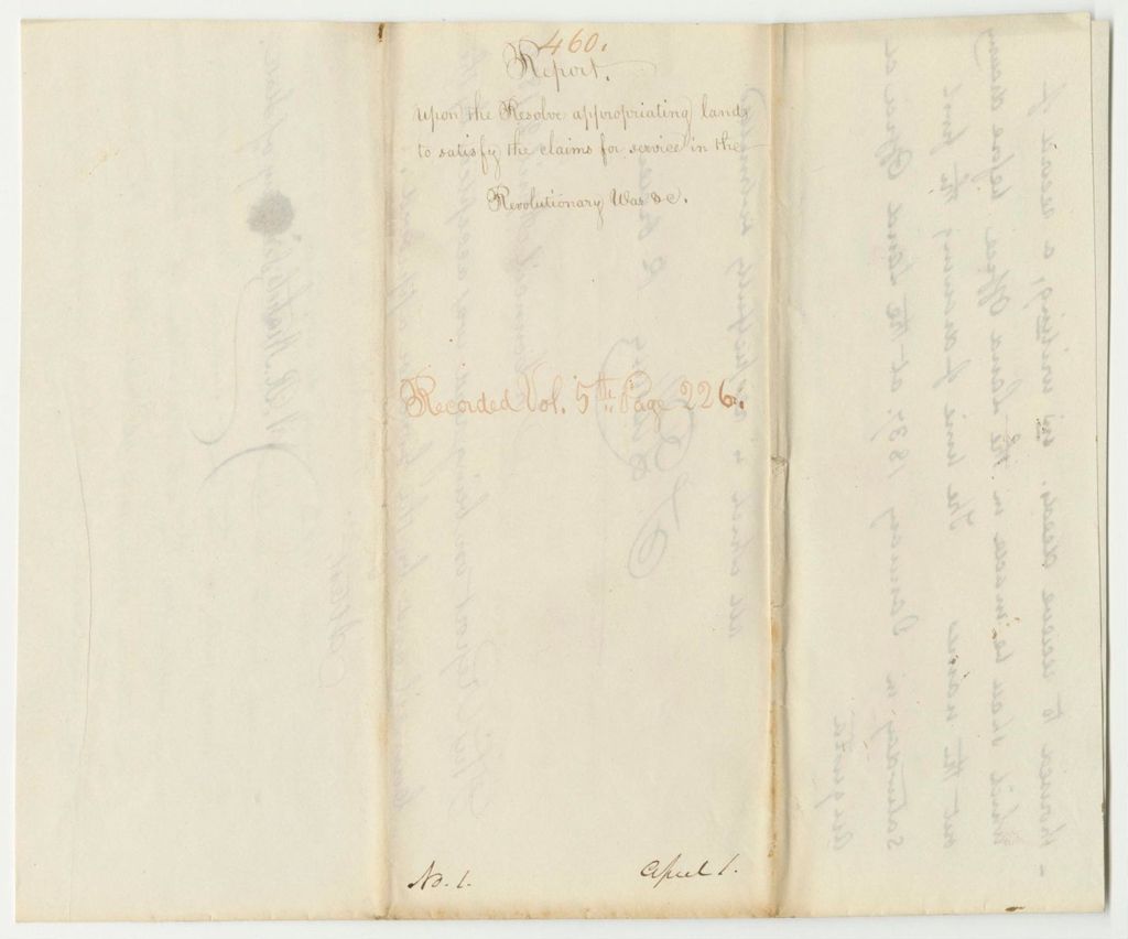 Miniature of Report 460: Report on the Resolve Appropriating Lands to Satisfy the Claims for Service in the Revolutionary War