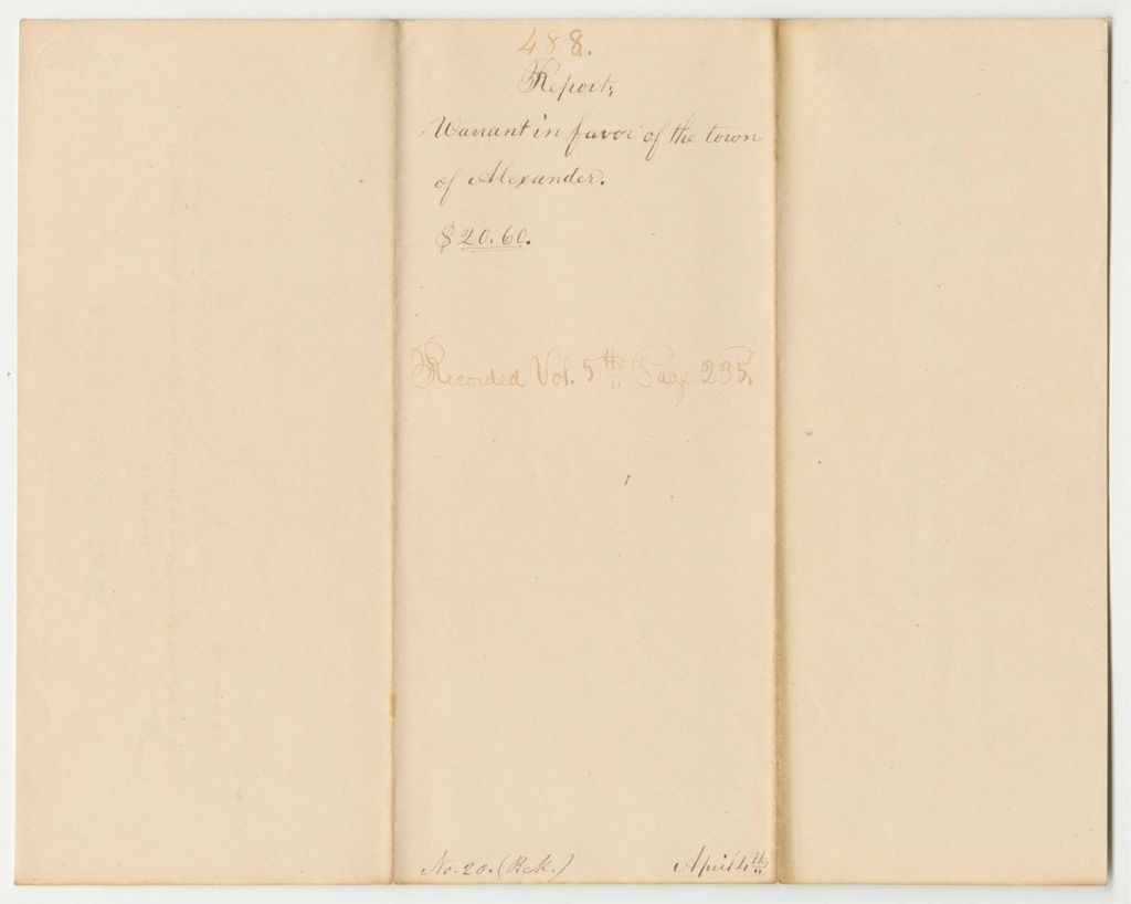 Miniature of Report 488: Warrant in Favor of The Town of Alexander for Expenses of the Militia