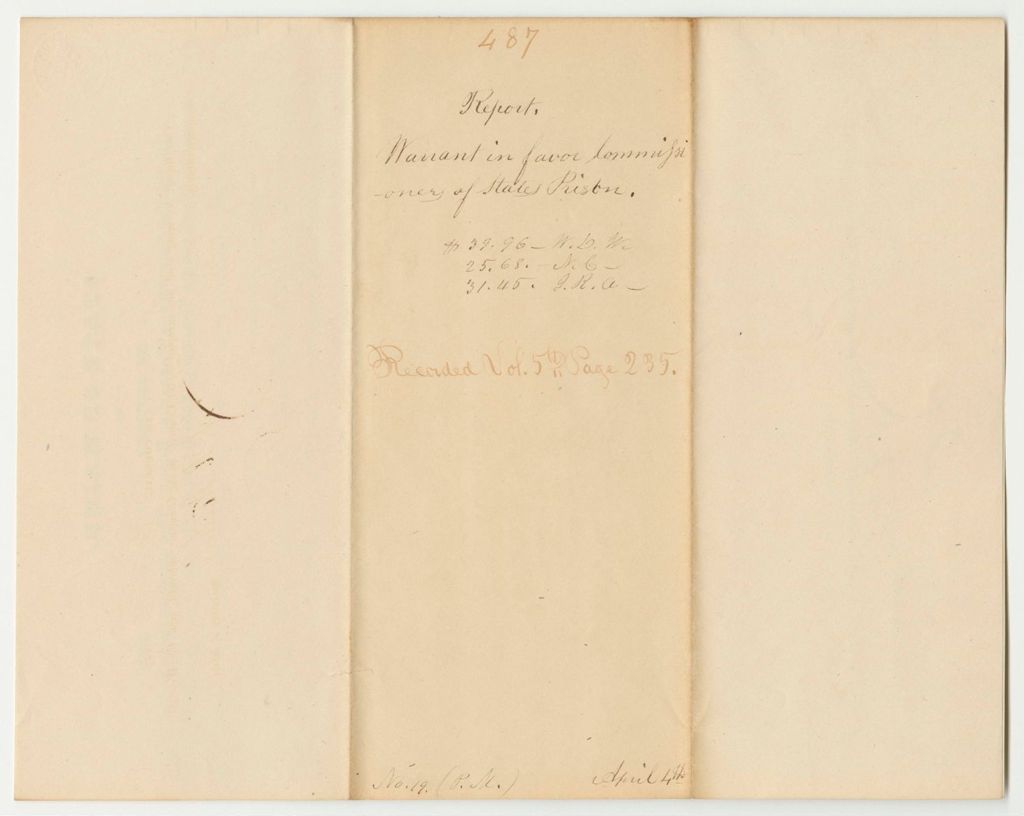 Miniature of Report 487: Warrant in Favor of the Commissioners of the State Prison