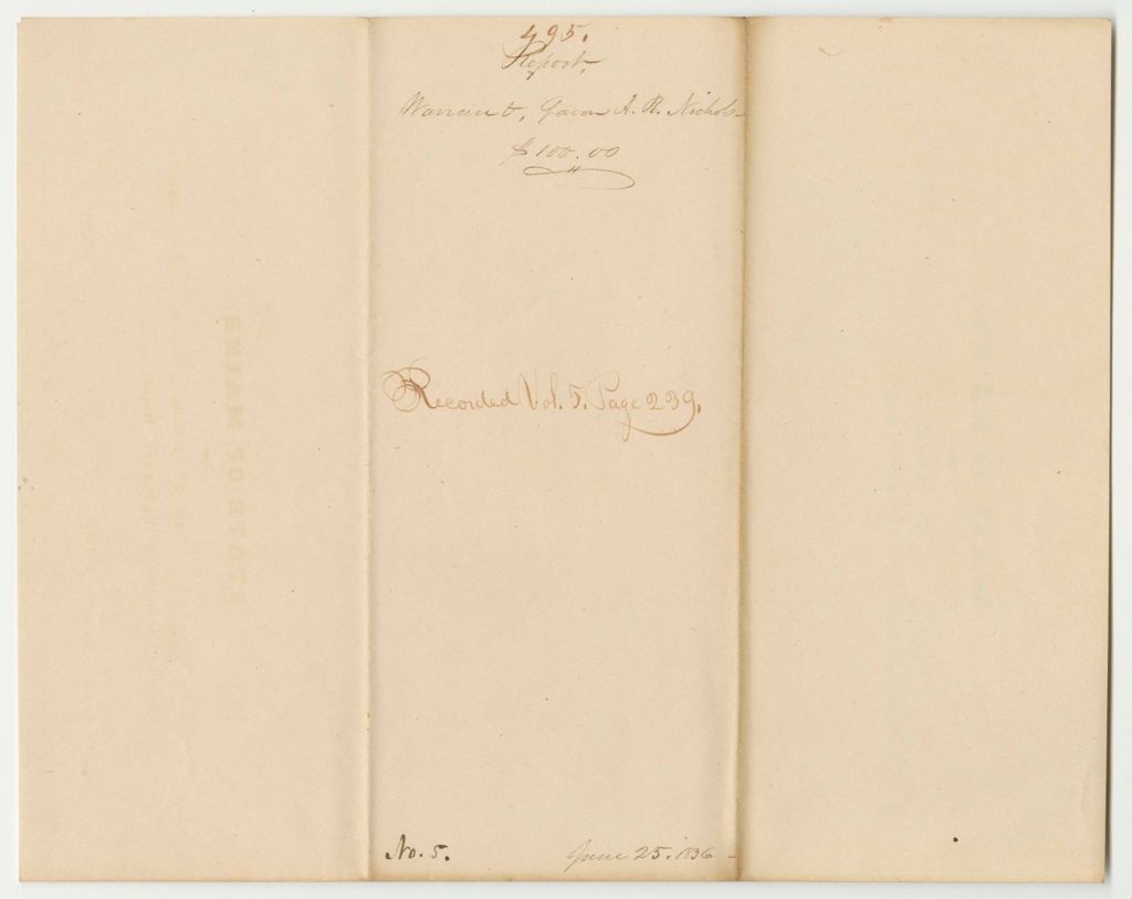 Miniature of Report 495: Warrant in Favor of Asaph R. Nichols, Secretary of State, to Procure Copies of the Edition of the Prison Discipline Society