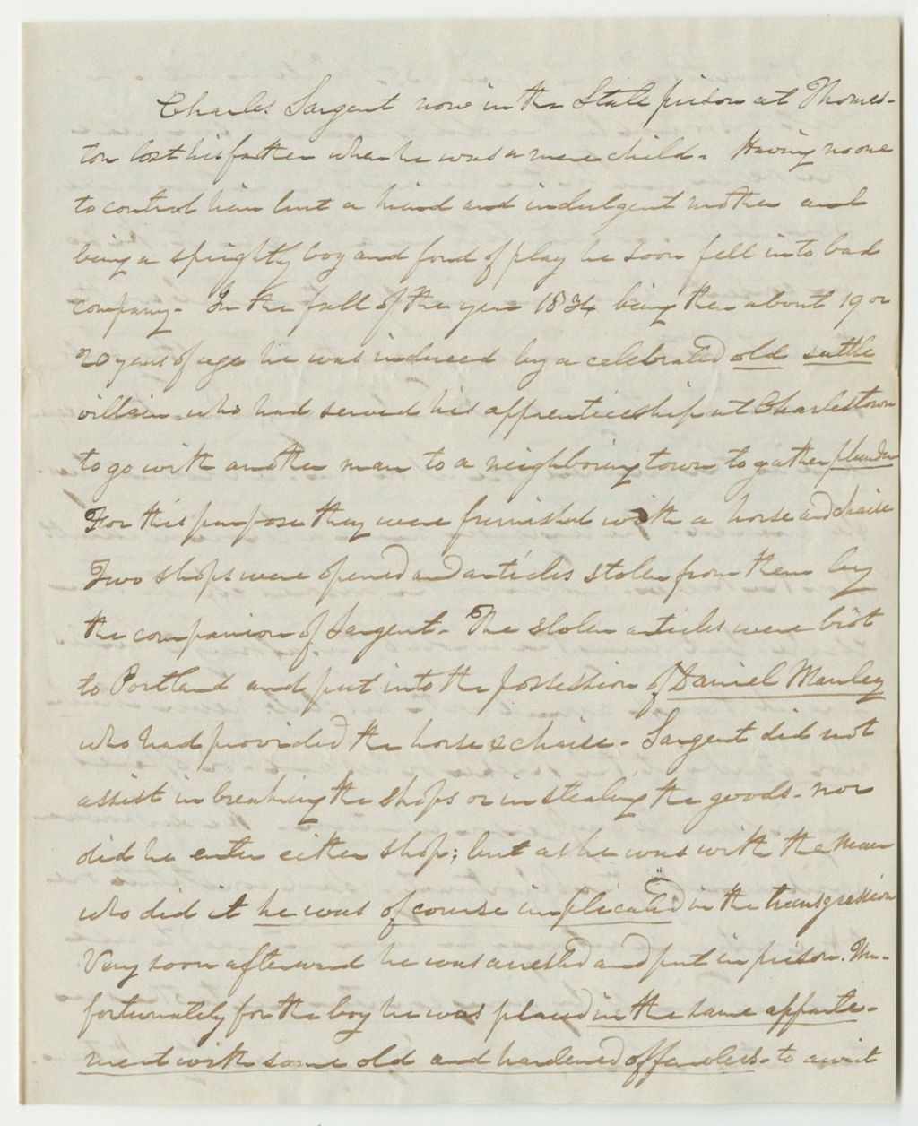 Miniature of Letter from William R. Preble, in Relation to the Pardon of Charles Sargent