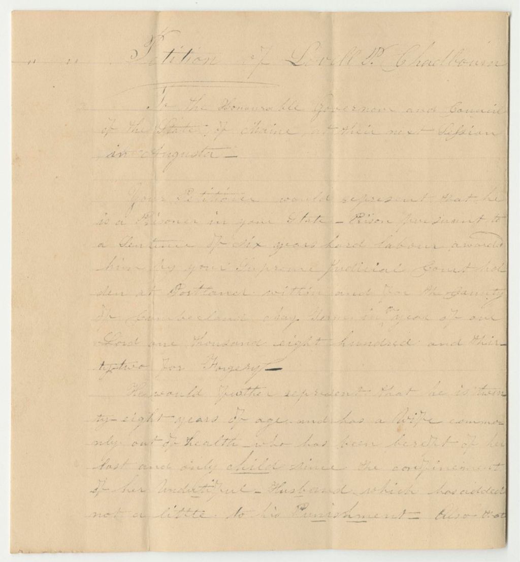 Miniature of Petition of Lovell P. Chadbourne for a Pardon