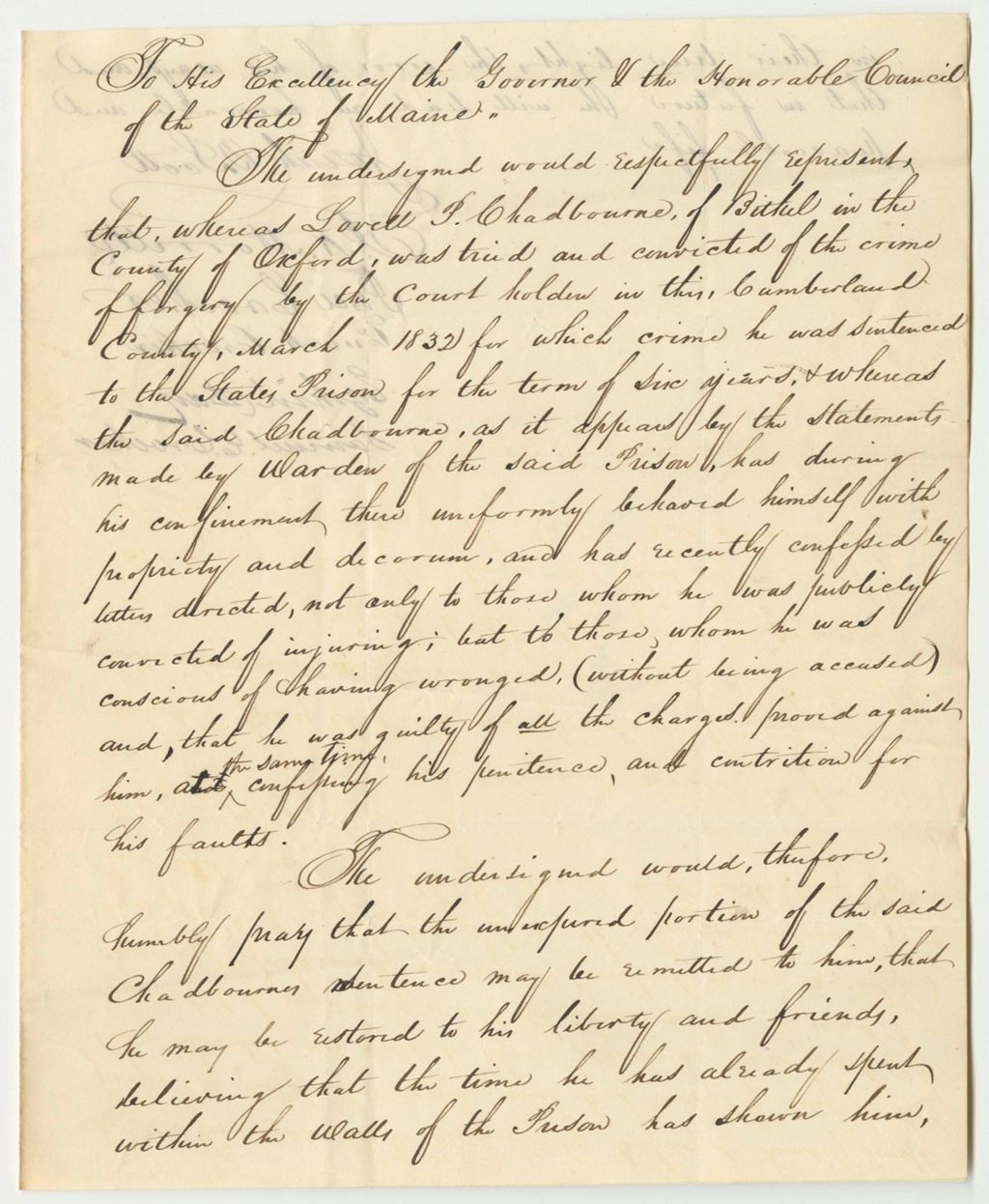 Miniature of Petition for the Remittal of Lovell P. Chadbourne's Sentence