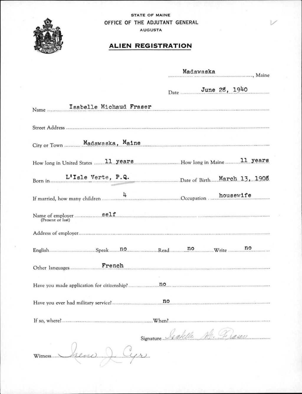 Miniature of Alien Registration- Michaud, Isabelle (Madawaska, Aroostook County)