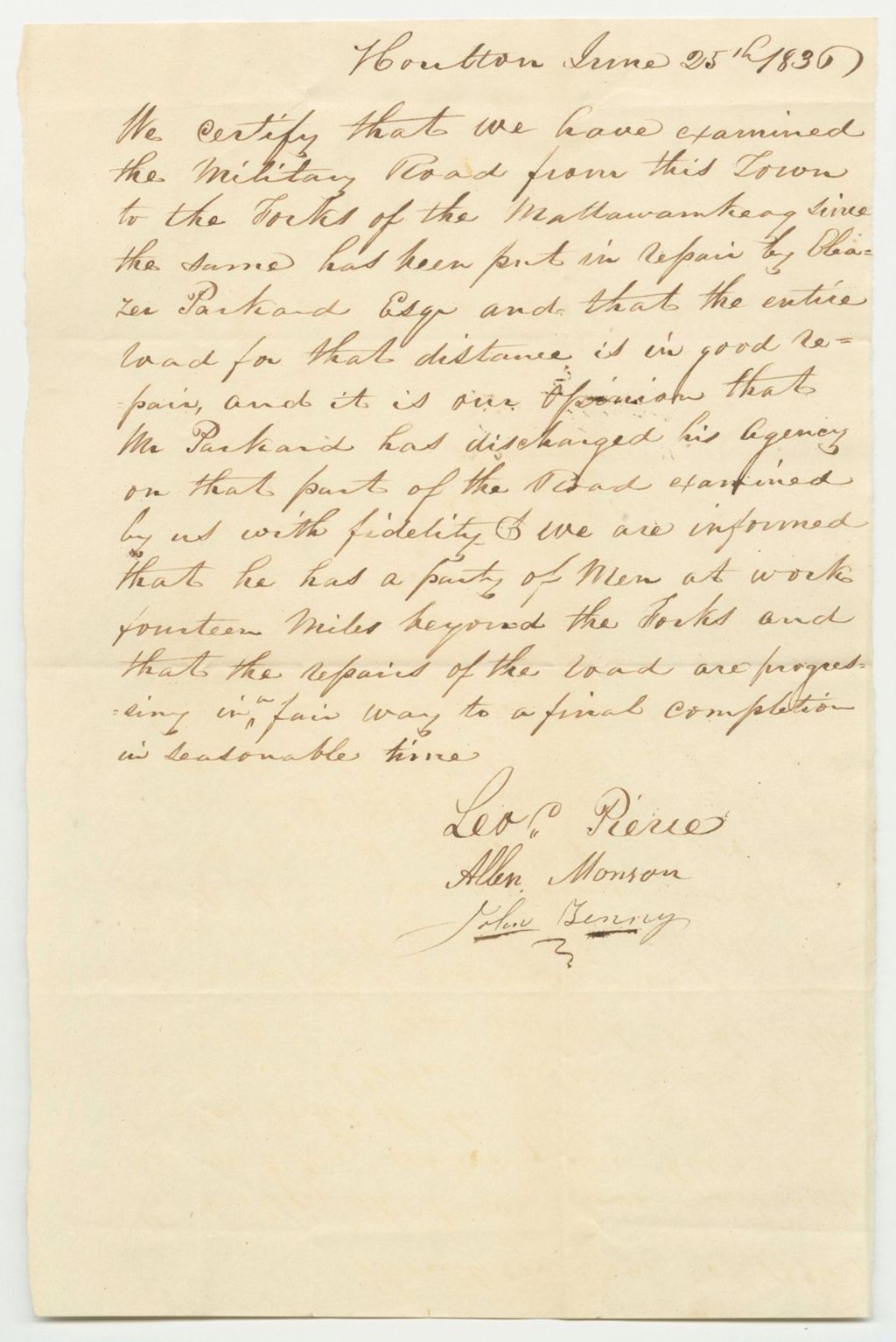 Miniature of Certificate of the Examination of the Mars Hill Road