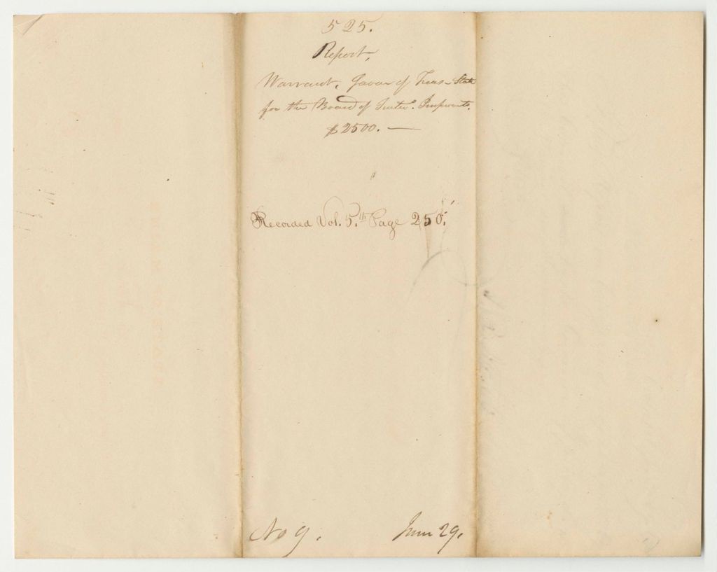 Miniature of Report 525: Warrant in Favor of the State Treasurer for the Board of Internal Improvements