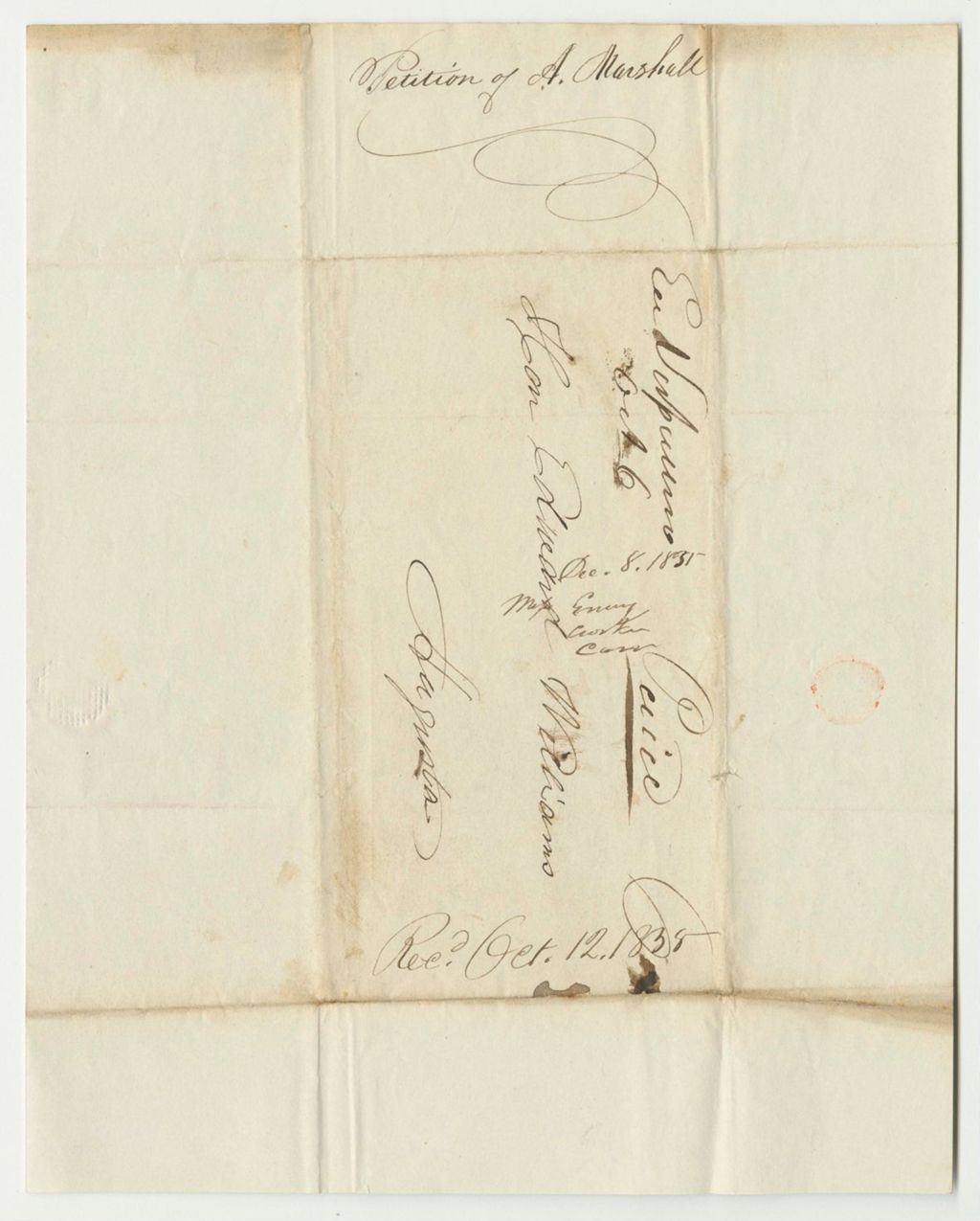 Miniature of Petition of Alfred Marshall for the Admission of Hiram Burgess to the Institute at Boston for the Blind