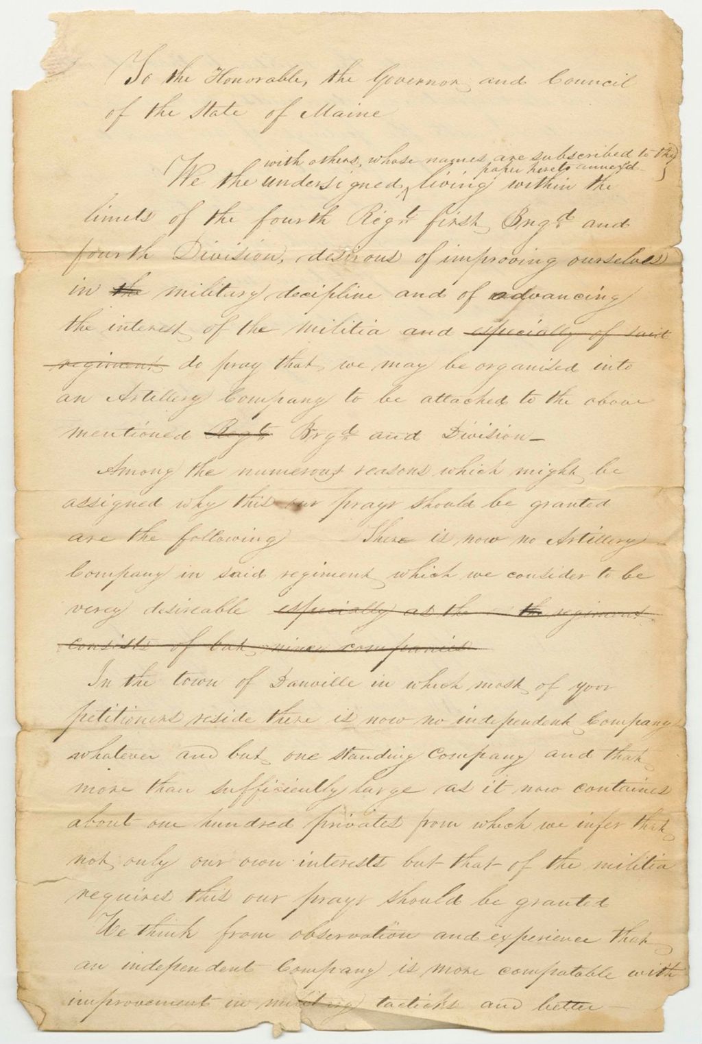 Miniature of Petition for the Organization of a Company of Artillery in Danville