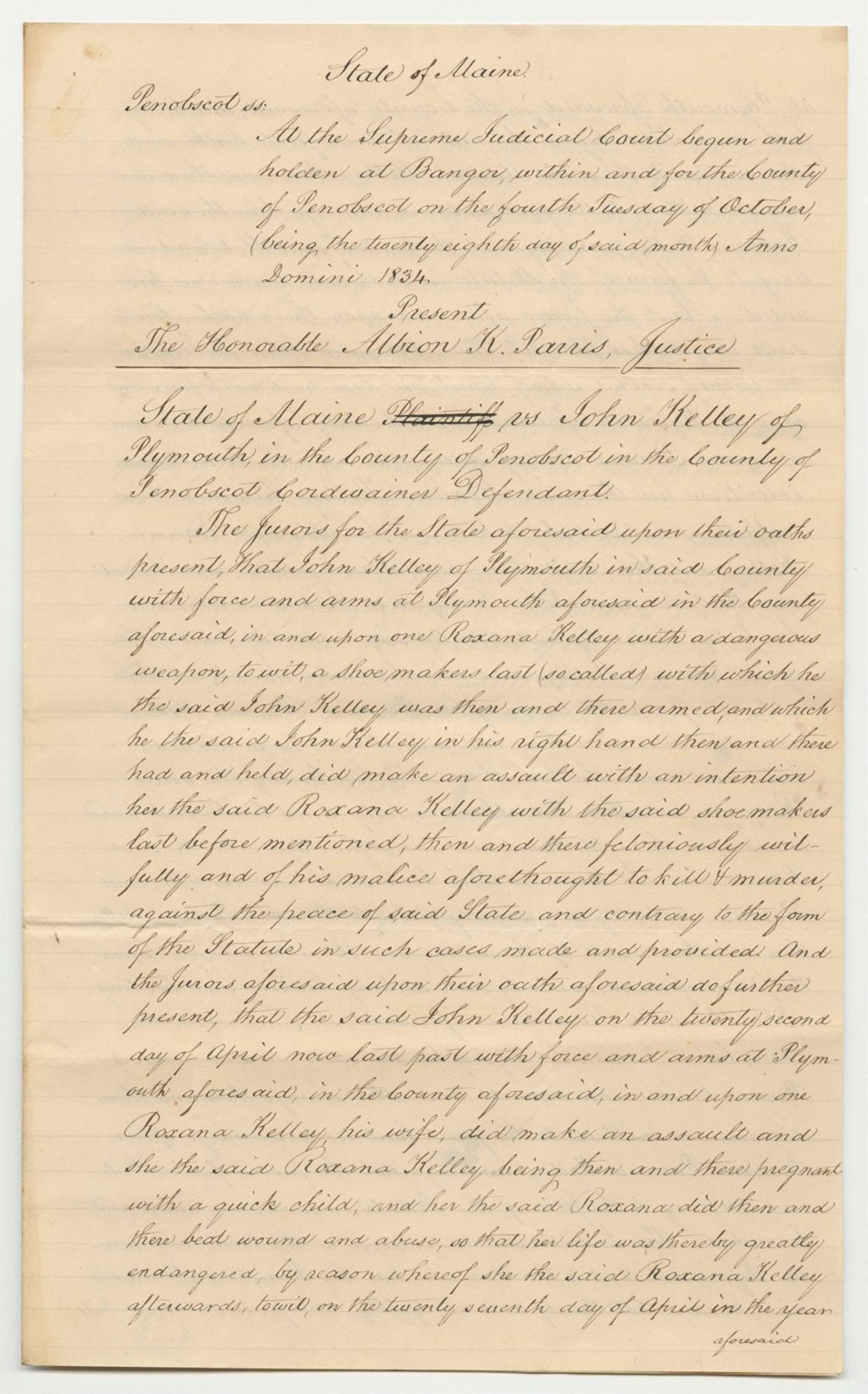 Miniature of State v. John Kelley of Plymouth