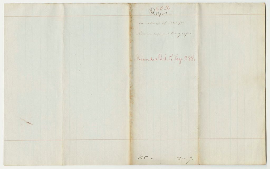 Miniature of Report 603: Report on Votes for Representatives to Congress