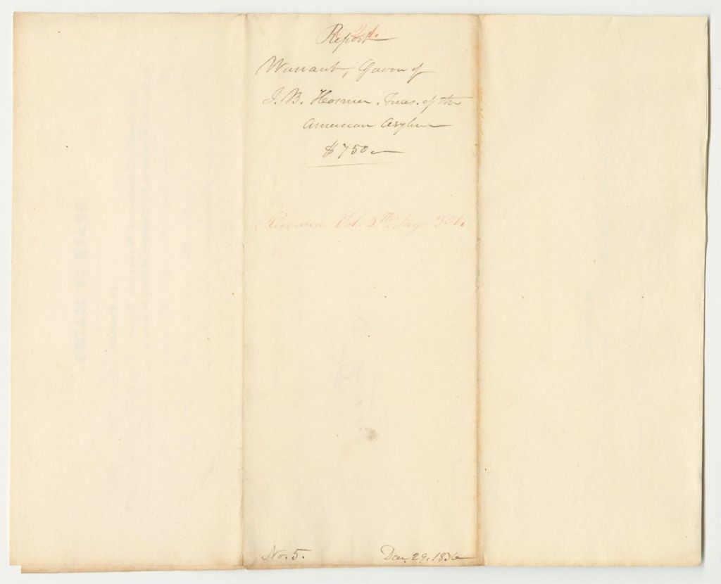 Miniature of Report 621: Warrant in Favor of J. B. Hosmer, Treasurer of the American Asylum, for the Deaf and Dumb