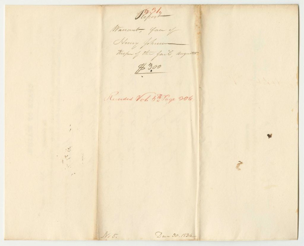 Miniature of Report 631: Warrant in Favor of Henry Johnson, Keeper of the Jail in Augusta