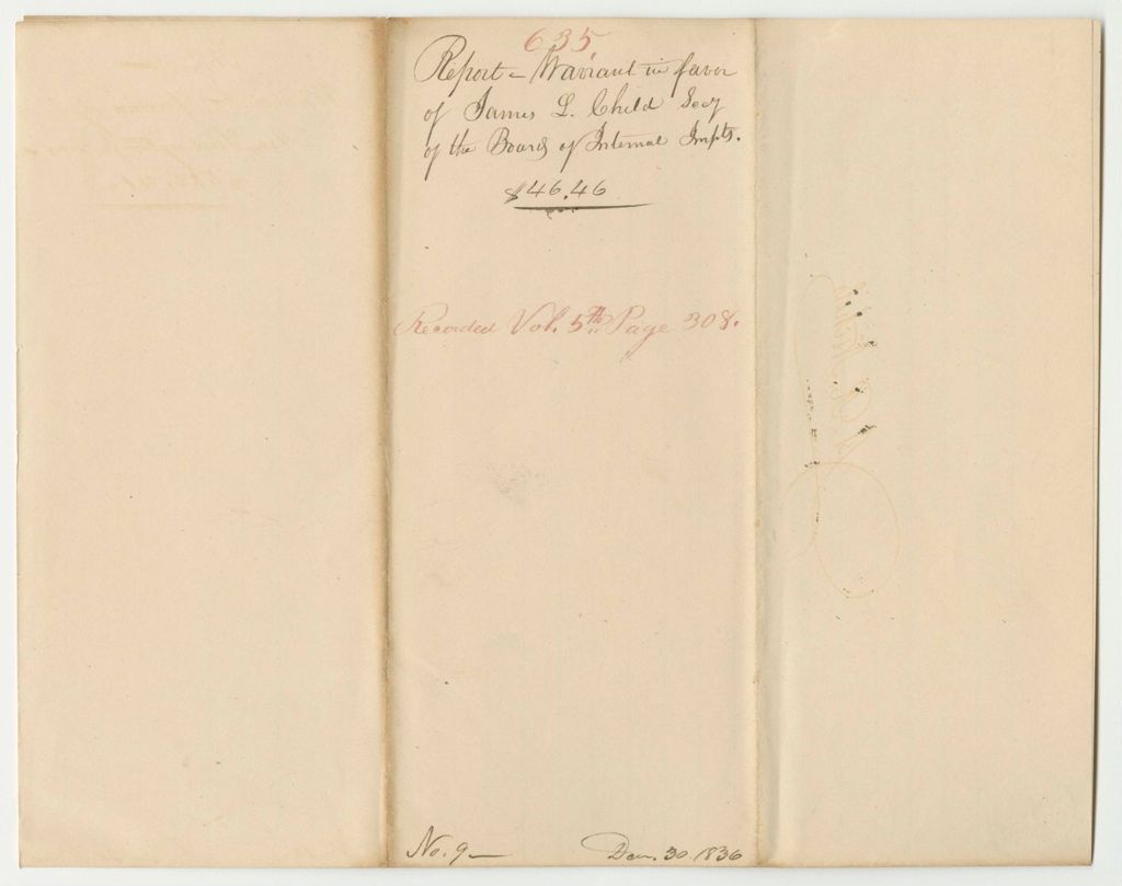 Miniature of Report 635: Warrant in Favor of James L. Child, Secretary of the Board of Internal Improvements