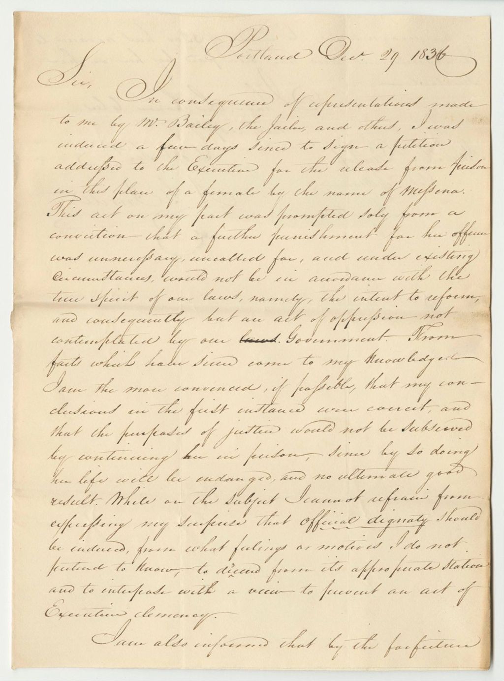 Miniature of Letter from A. G. Small, in Favor of the Petition for the Pardon of Nancy Masena