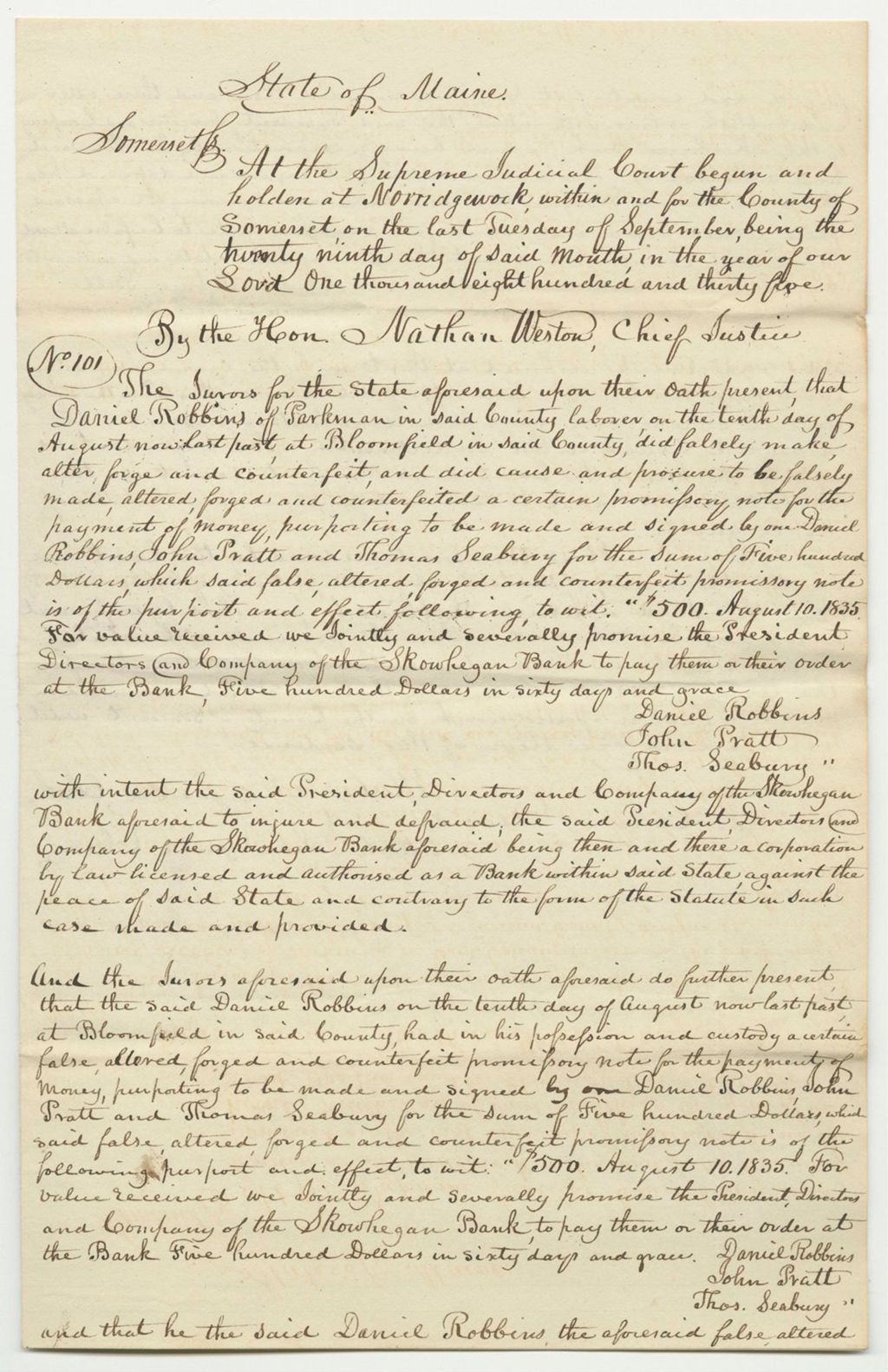 Miniature of State v. Daniel Robbins, at the Supreme Judicial Court in Somerset County