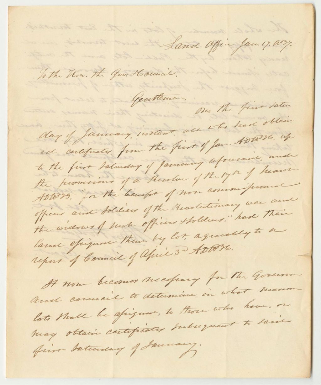 Miniature of Communication of the Land Agent Relative to the Land Grants to Revolutionary War Veterans
