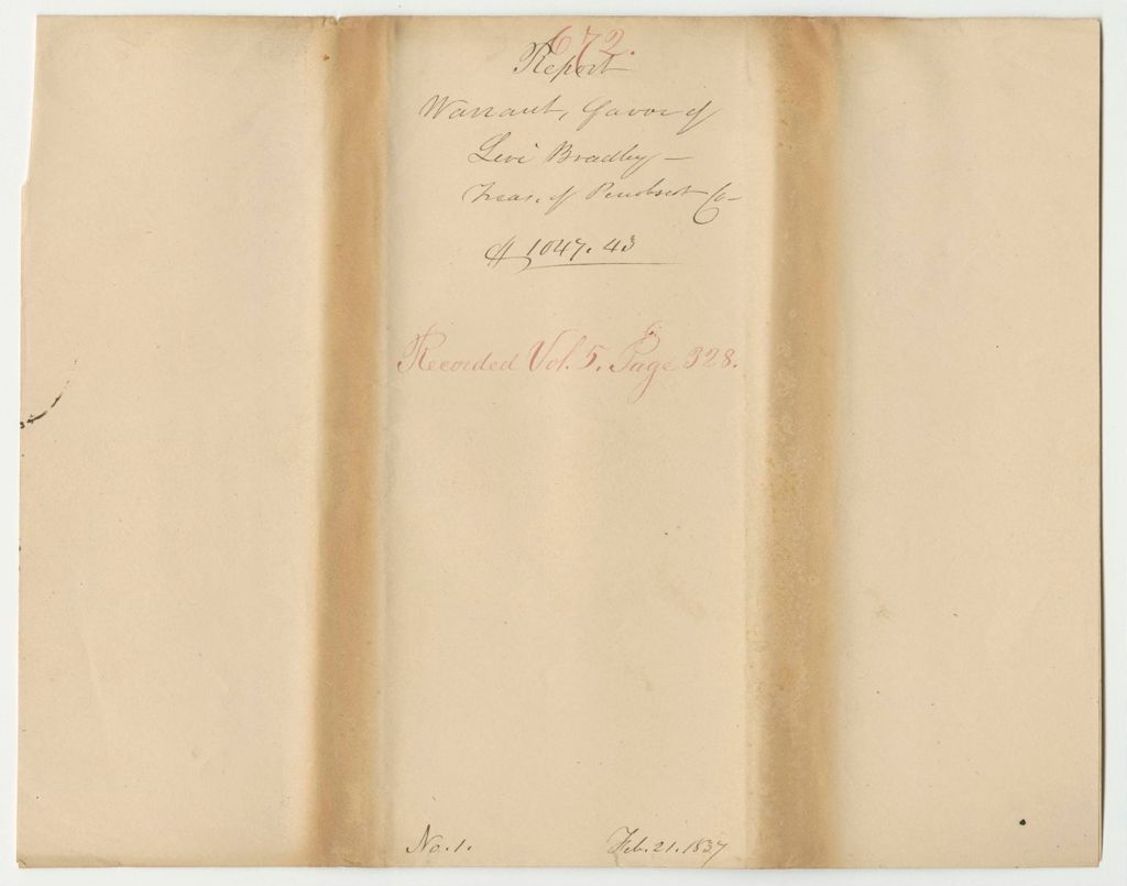 Miniature of Report 672: Warrant in Favor of Levi Bradley, Treasurer of Penobscot County