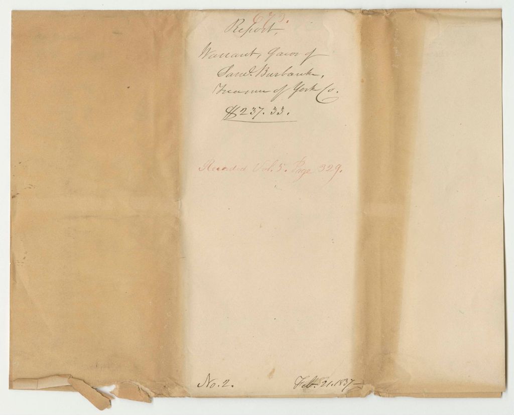 Miniature of Report 673: Warrant in Favor of Samuel Burbank, York County Treasurer