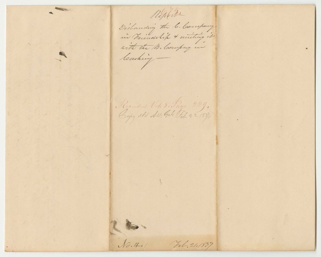 Miniature of Report 675: Report Disbanding the C Company in Frendship and Uniting it With B Company in Cushing