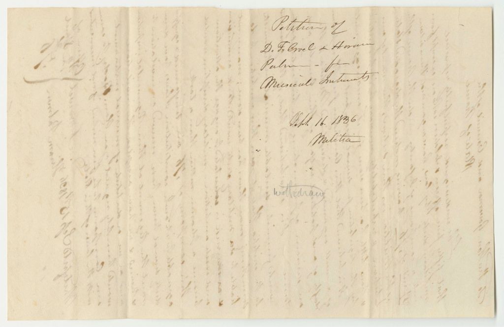 Miniature of Petition of D.F. Crowel and Hiram Palmer for Musical Instruments