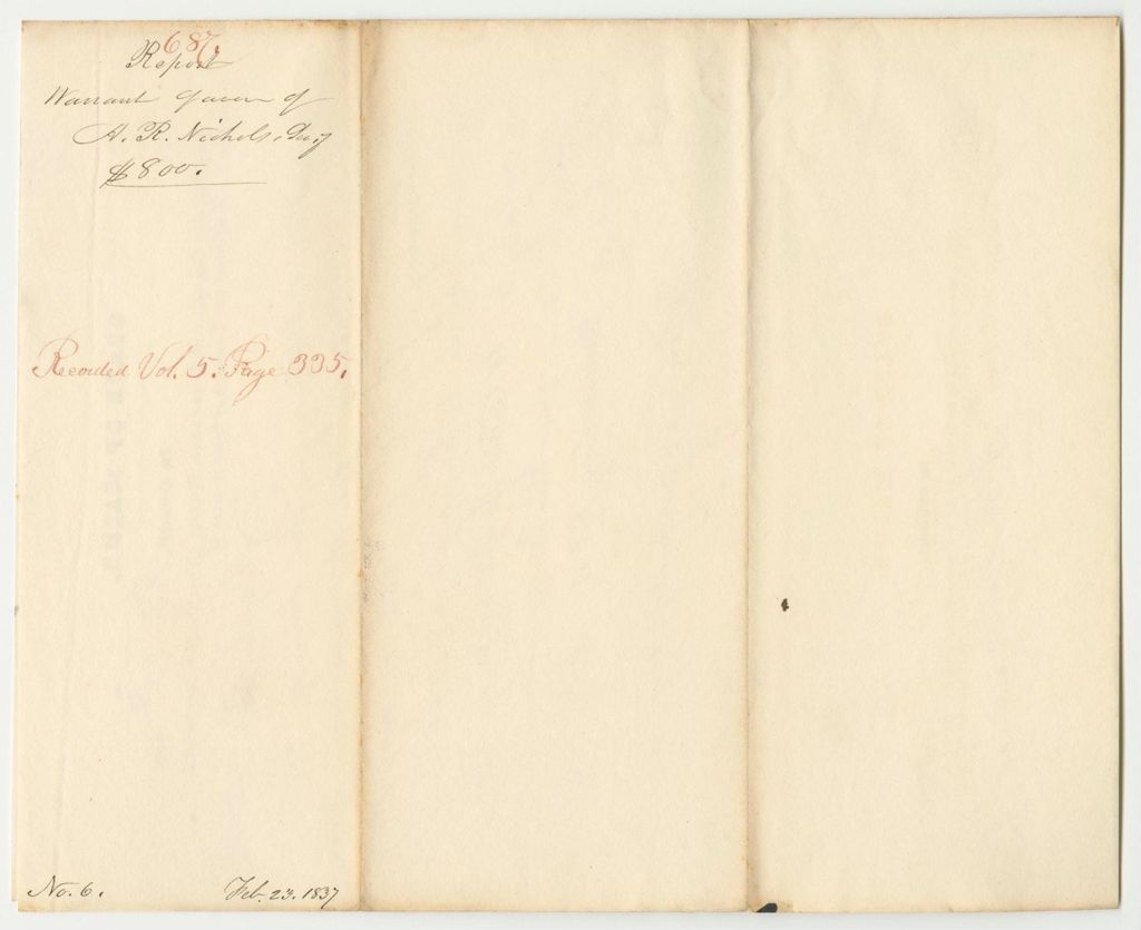Miniature of Report 687: Warrant in Favor of Asaph R. Nichols, Secretary of State, for Stationery