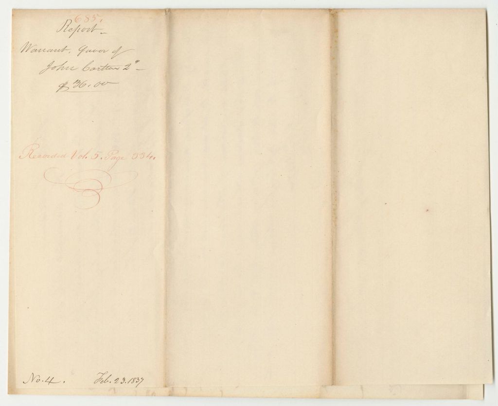 Miniature of Report 685: Warrant in Favor of John Carlton the 2nd of Frankfort, for His Pension