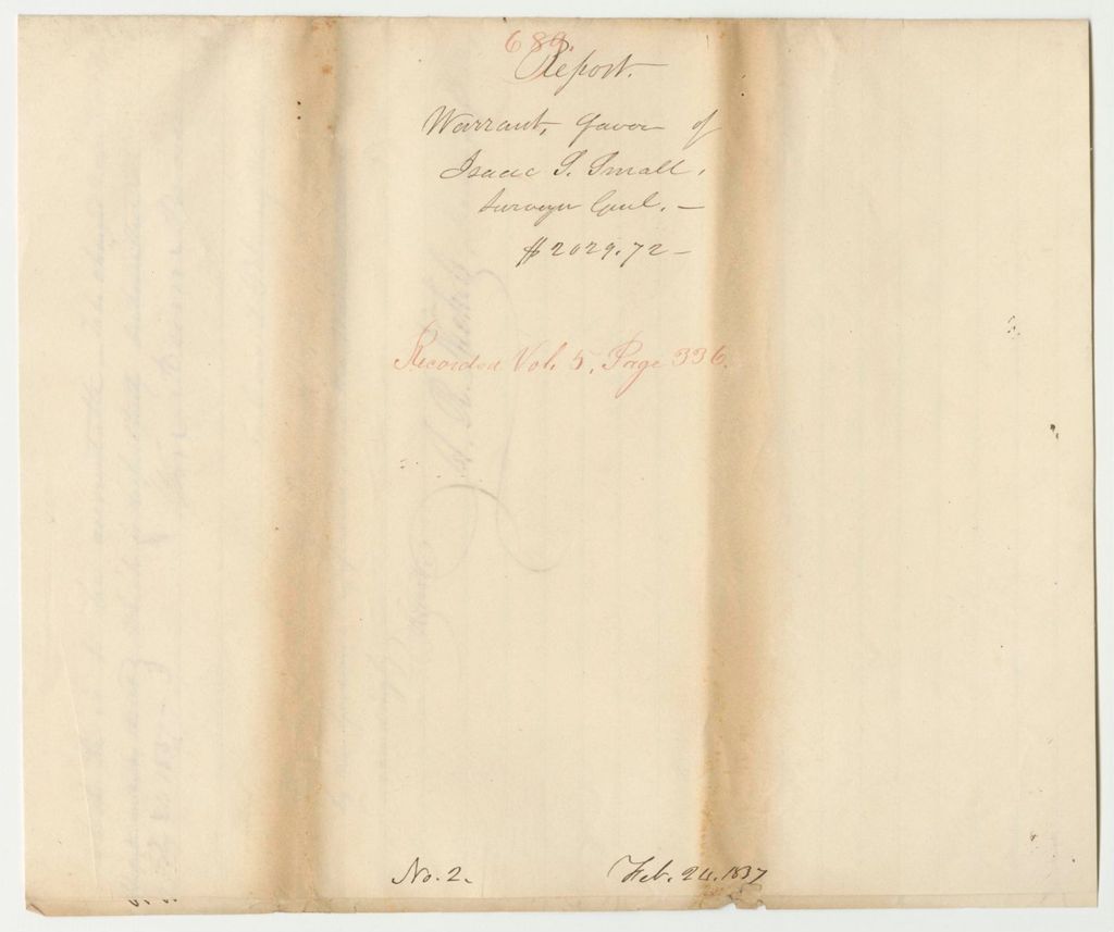 Miniature of Report 689: Warrant in Favor of Isaac S. Small, Surveyor General