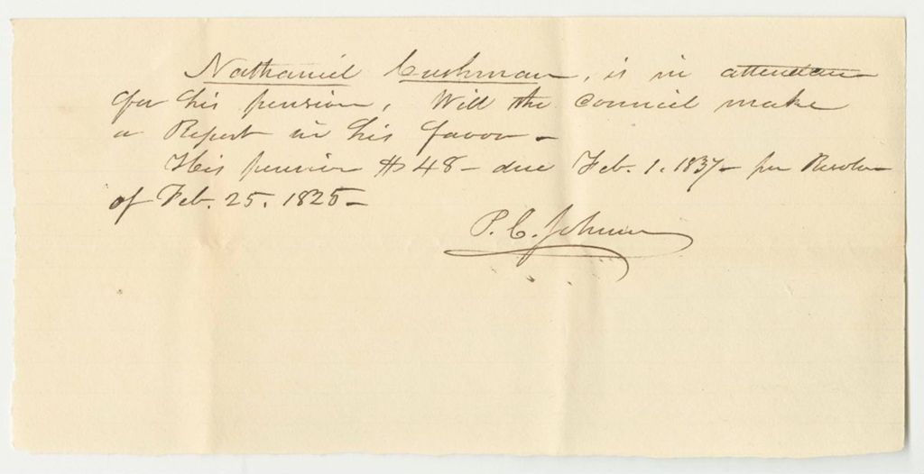 Miniature of Certificate for the Pension of Nathaniel Cushman