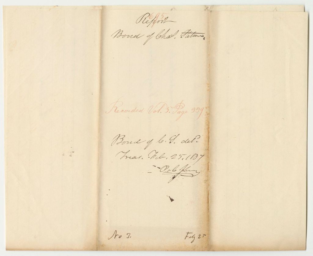 Miniature of Report 695: Report on the Bond of Charles Stetson, Clerk of the Judicial Courts in Penobscot County