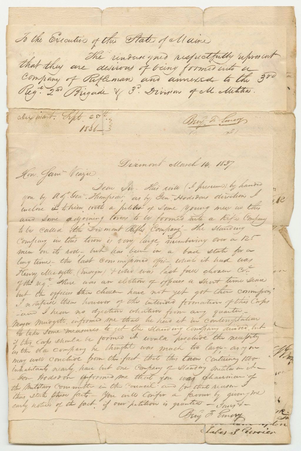Miniature of Petition of Alexander Dinning and Others for a Rifle Company in Dixmont