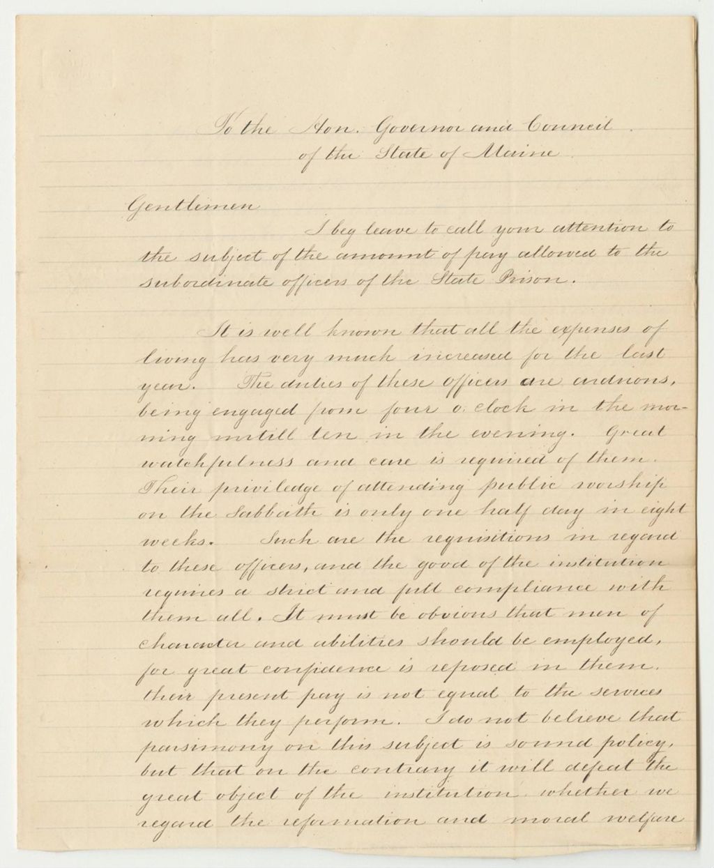 Miniature of Communication from Hon. John O'Brien, Warden of the State Prison, Relative to Increasing the Salary of Certain Officers at Said Prison