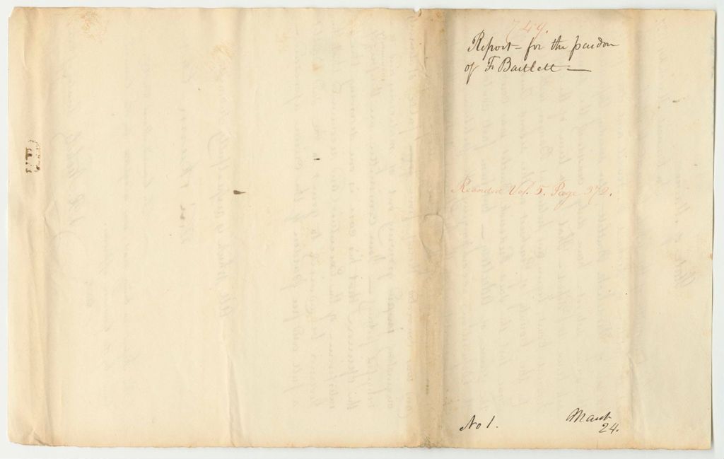Miniature of Report 749: Report for the Pardon of Frederick Bartlett of Lincoln