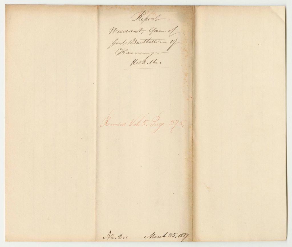 Miniature of Report 754: Warrant in Favor of Joel Bartlett for the Harmony Gun House