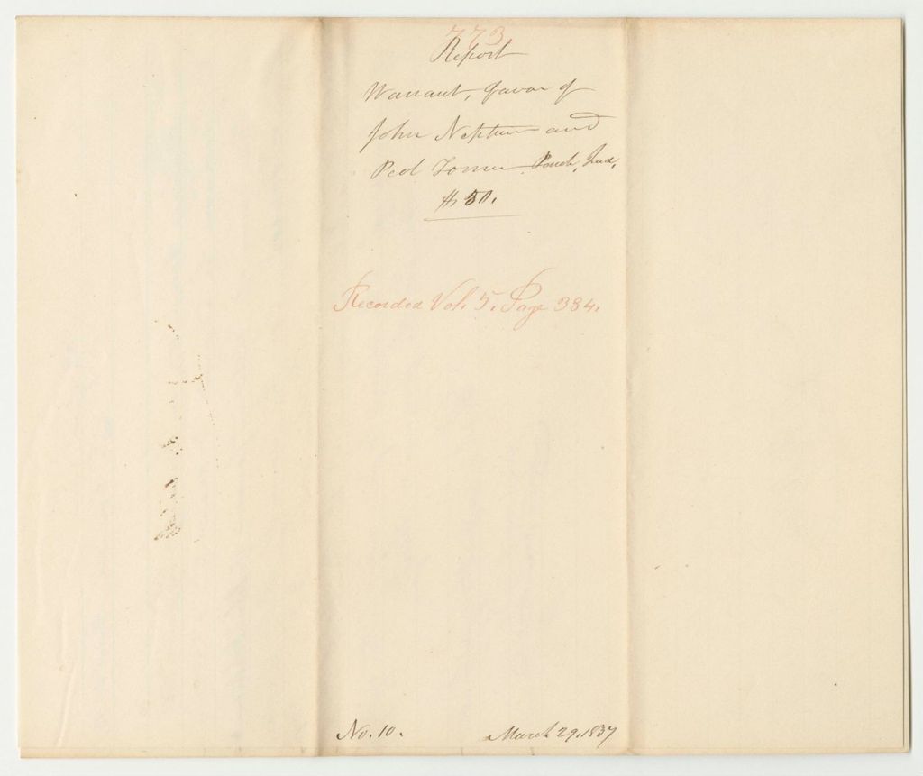 Miniature of Report 773: Warrant in Favor of John Neptune and Peol Tomer, Penobscot Indians