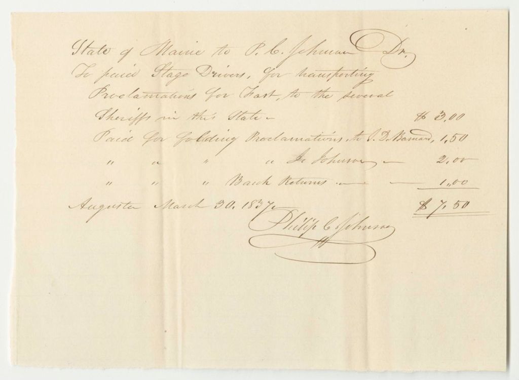 Miniature of Philip C. Johnson's Bill for Folding and Transporting Proclamations