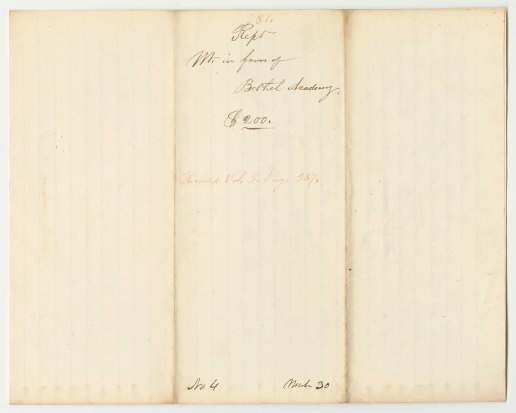 Miniature of Report 781: Warrant in Favor of Bethel Academy