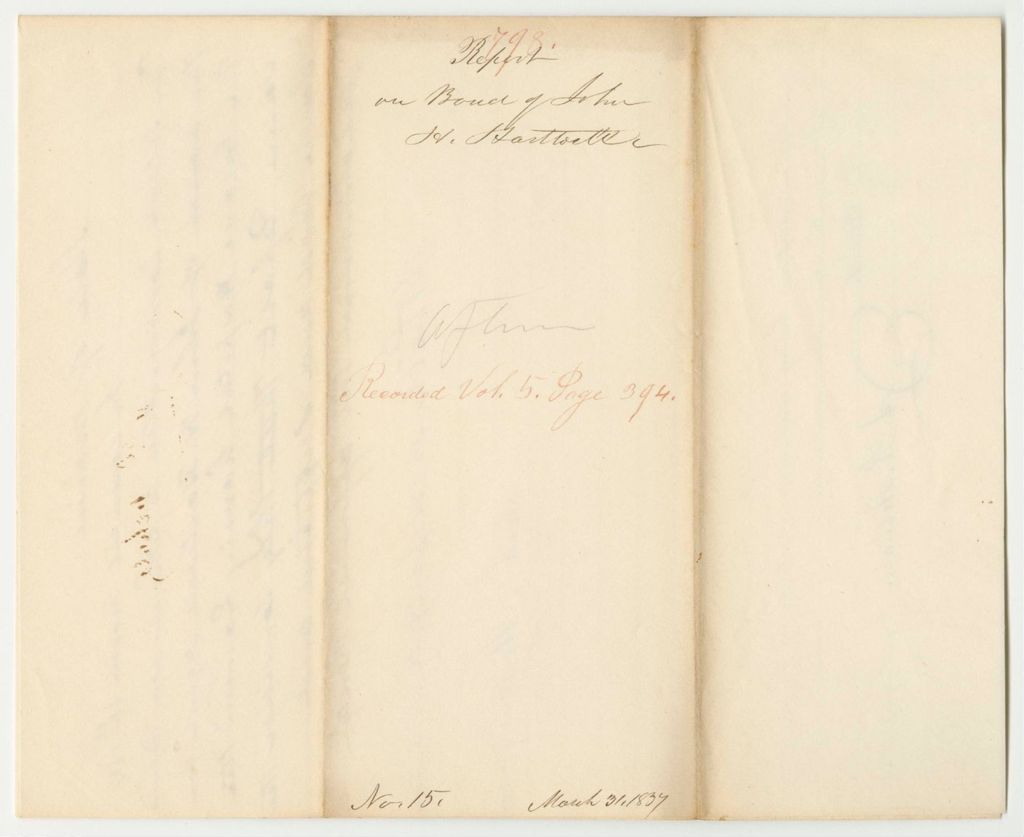 Miniature of Report 798: Report on the Bond of John H. Hartwell, Agent of the Insane Hospital