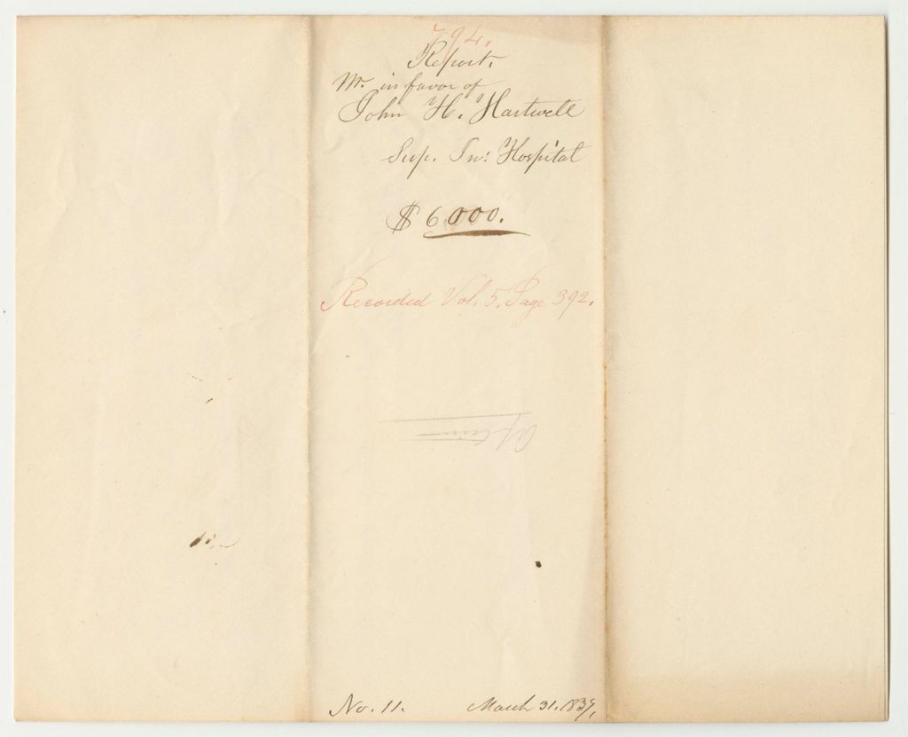Miniature of Report 794: Warrant in Favor of John H. Hartwell, Superintendent of the Insane Hospital