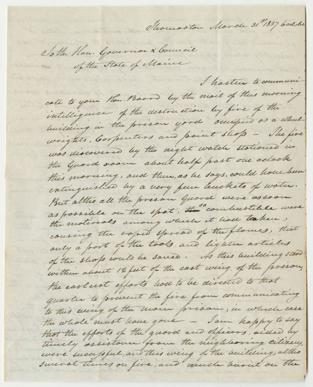 Miniature of Communication from the Inspectors of the State Prison, Relative to Building a Workshop at the State Prison