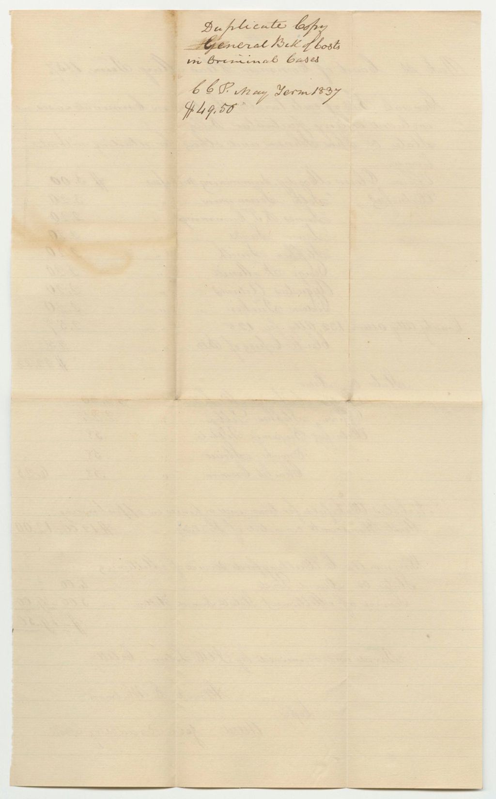 Miniature of Bills of Cost at the Court of Common Pleas in York County, May Term 1837
